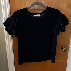 Madewell Dark Blue velvet Ruffle Sleeve Tee